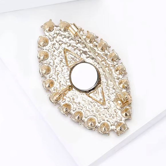 Golden Aura Evil Eye Royal Blue Crystals Brooch - Picture 3 of 3